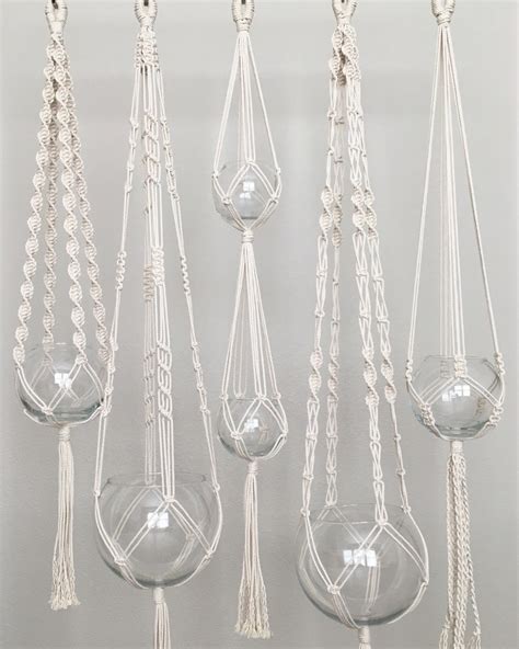 Set Of 5 Macrame Plant Hangers Glass Vases Not Included Etsy