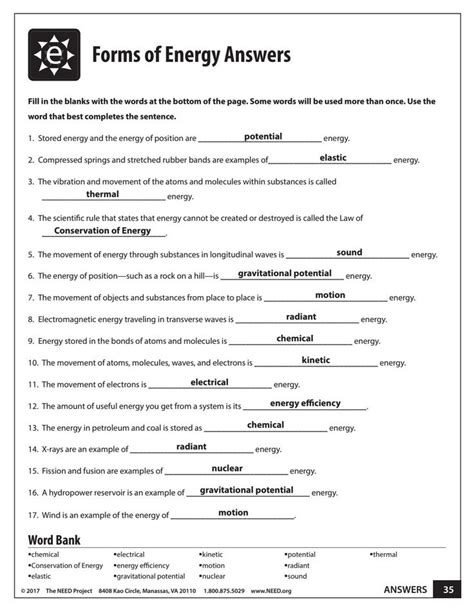 Answer Key To Science Worksheets