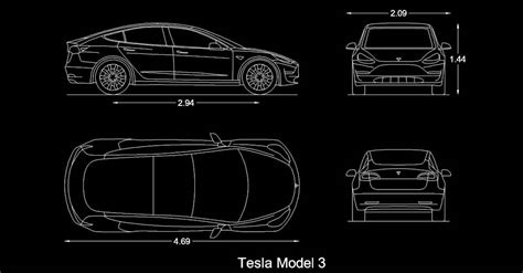 Cad blocks Tesla model 3 car dwg - CAD Blocks DWG