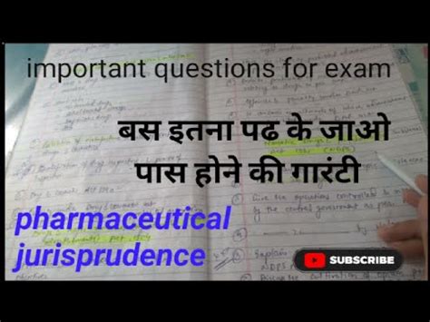 Important Questions For Exam Pharmaceutical Jurisprudence D Pharma