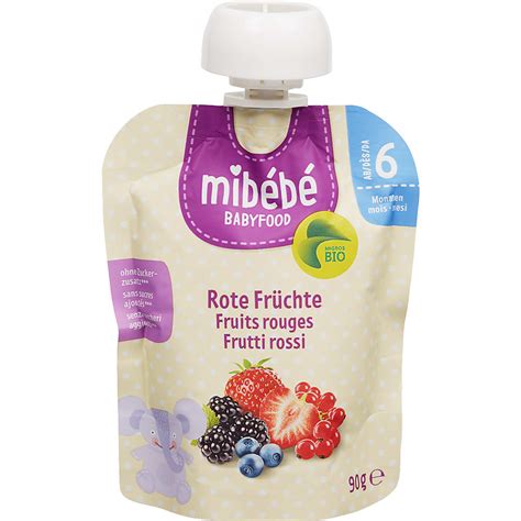 Mibébé Bio Babyfood Quetschbeutel für Babys rote Früchte Ab 6