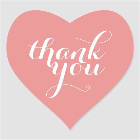 Cute Thank You Heart Seal Modern Simple Coral Zazzle Heart Stickers