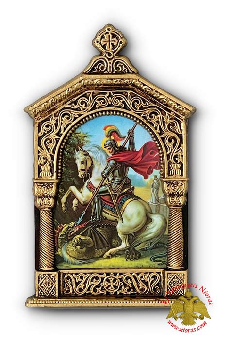 Antique Style Saint George Coptic Icon Church Style Frame Wooden Icons