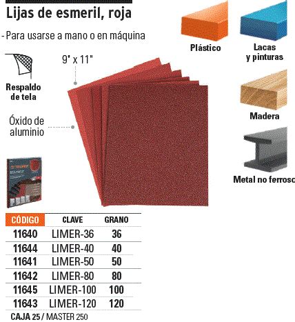 Limer Truper Lija De Esmeril Roja Grano De Xido De