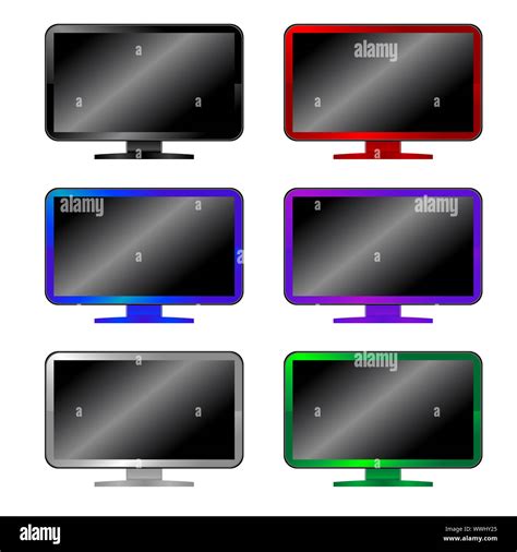 Set Of Colored Computer Monitors Six Pieces Isolated On White Stock