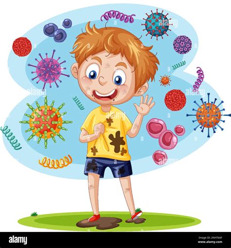 A Boy Surrounded By Germs Illustration Stock Vector Image And Art Alamy