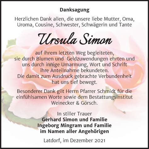 Traueranzeigen Von Ursula Simon Abschied Nehmen De