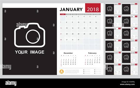 Calendar 2018 Template Design Week Starts From Sunday Calendar Vector Eps10 Stock Vector Image