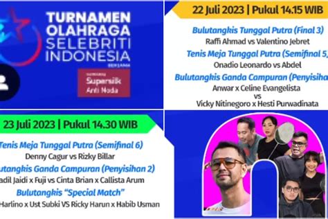 Jadwal Siaran Dan Link Live Streaming Turnamen Olahraga Selebriti