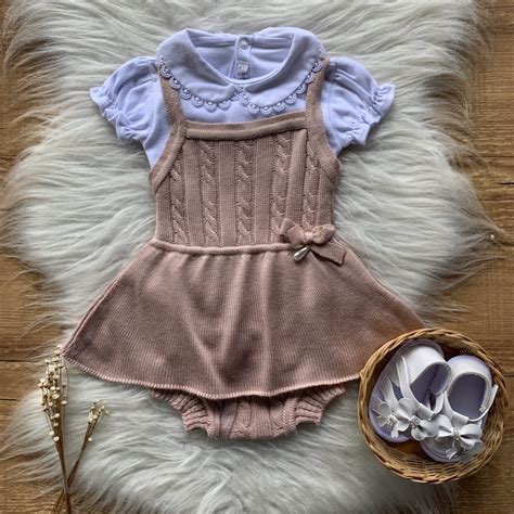 Vestido Bebe Tapa Fralda Lacinho E Trama Ros Safine Baby Safine Baby