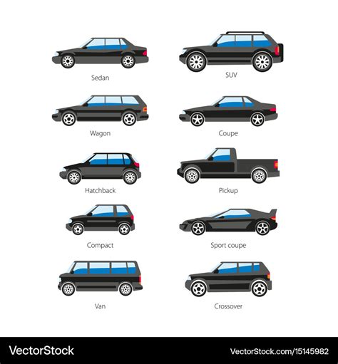 Car or automobile body type names flat Royalty Free Vector