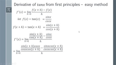 How To Find The Derivative Of Tanx From First Principles Youtube