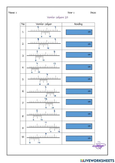 Measuring Length Vernier Calipers Worksheet