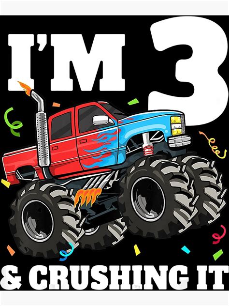 Lienzo Niños Monster Truck 3er cumpleaños Niño 3 Niño de tres años de