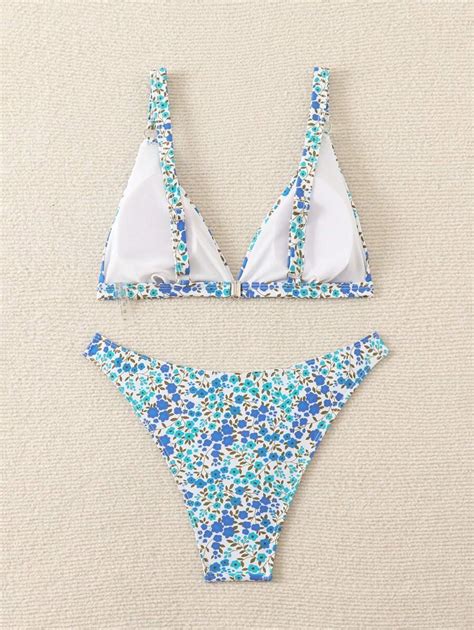 Shein Swim Vcay Conjunto De Bikini Femenino Sexy Con Estampado Floral