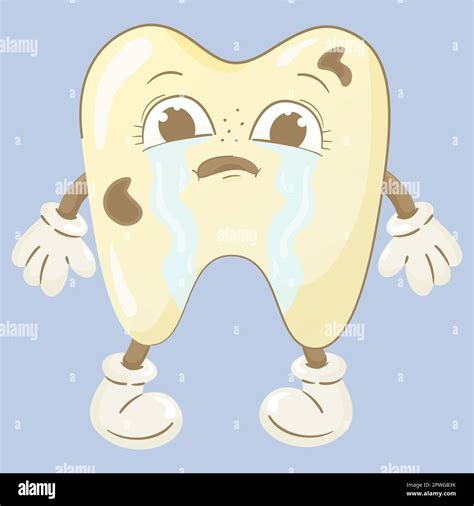 Cartoon Cute Sad Tooth With Caries Crying Dental Concept Vector Image