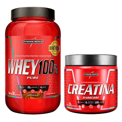 Combo Whey 100 Concentrado 900g Creatina Pura 300g Integralmédica