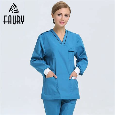 Women Men Hospital Doctor Nurse Scrubs Sets Dentist V Neck Slim