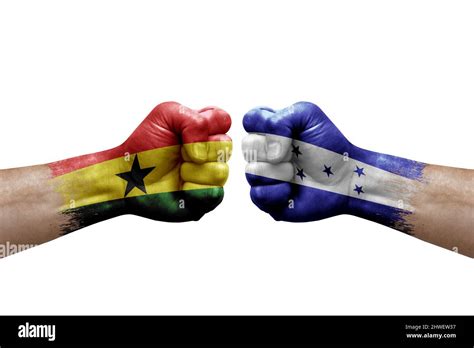 Two Hands Punch To Each Others On White Background Country Flags