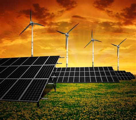 Solar Energy Panels With Wind Turbines Stock Photo Image By Vencav