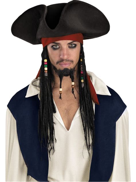 Jack Sparrow Adults Pirate Hat With Beaded Braids Wig Walmart