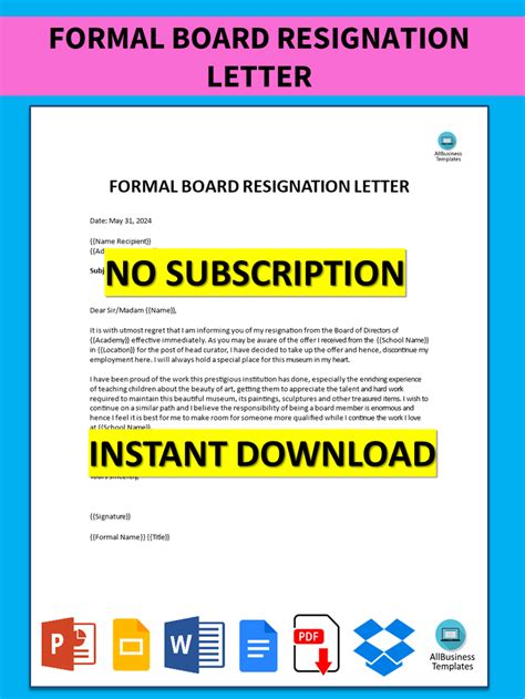 Board Resignation Letter Template