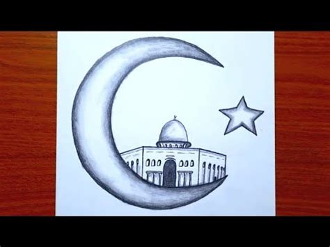 How To Draw Al Aqsa Mosque In An Easy Crescent And Star Easy Pencil