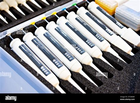 Laboratory Pipettes Dispensers Of Different Sizes Stock Photo Alamy