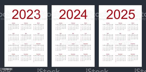 Simple Editable Vector Calendars For Year 2023 2024 2025 Week Starts