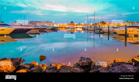 Pleasure Boats At Vilamoura Marina At Night Stock Photo Alamy