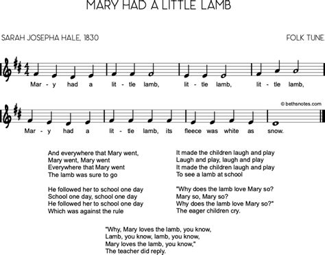 Mary Had a Little Lamb - Beth's Notes