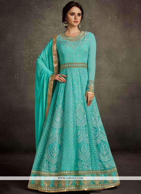 Embroidered Work Blue Floor Length Anarkali Suit Buy Online