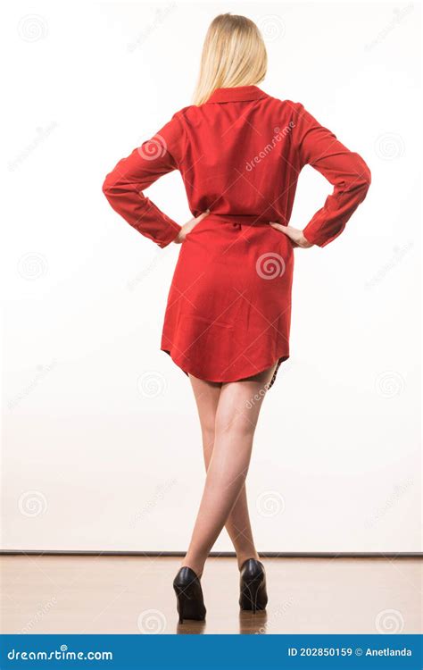 Woman Wearing Elegant Casual Red Dress Stock Image Image Of Lady