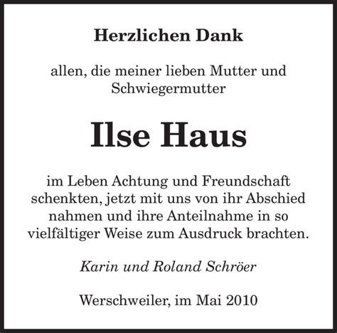 Traueranzeigen Von Ilse Haus Saarbruecker Zeitung Trauer De