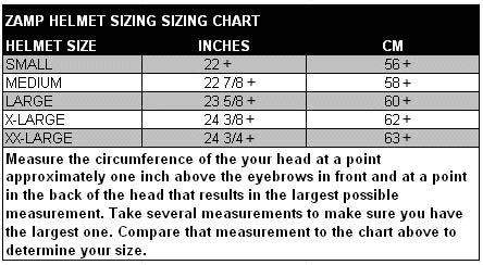 Zamp Helmet Size Chart