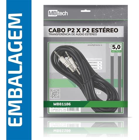 Cabo P2 Para P2 Auxiliar Som Profissional Extensor 5 Metros Mbtech