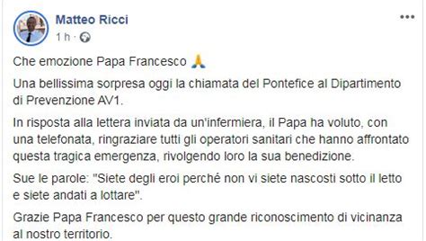 Covid Papa Francesco Telefona All Ospedale Di Pesaro Siete Eroi