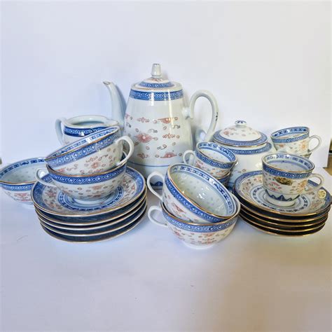 Large Chinese Rice Grain Tea Coffee Set Rice Eyes Tienshan