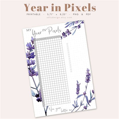 Year In Pixels Printable For Journals Daily Journaling Mood Study And