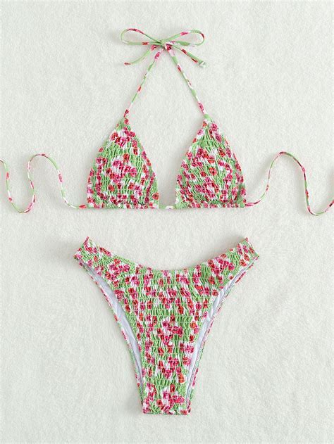 Floral Print Smocked Triangle Bikini Swimsuit Artofit