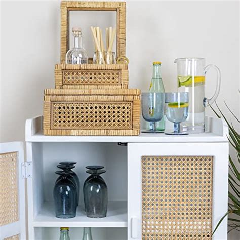 Creative Co Op Boho Woven Cane And Rattan Display Boxes With Glass Lids