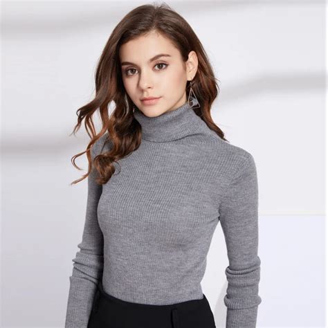 Basic High Neck Turtleneck Women Ribbed Sweater Pullover Cashmere Wool