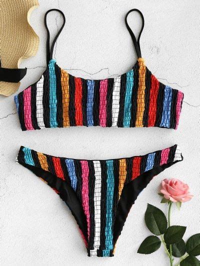 Colorful Striped Smocked Bikini Set With Images Smocked Bikini