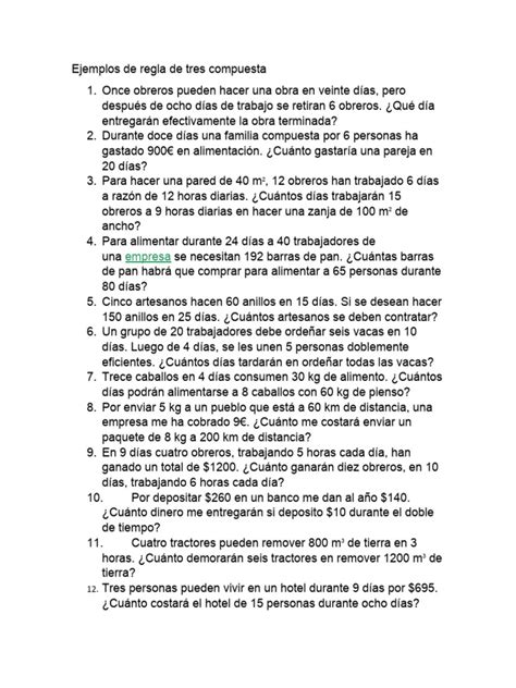 Ejemplos De Regla De Tres Compuesta Con Solucion Pdf