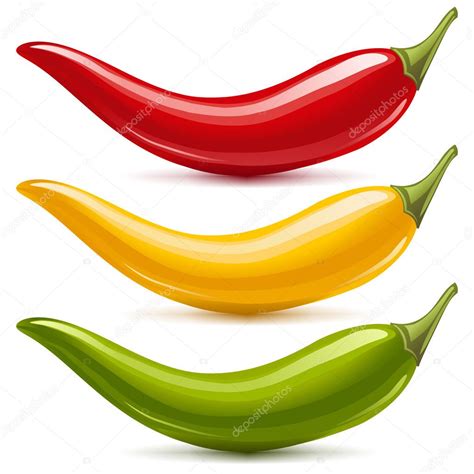 Hot Chilli Pepper Vector Set Isolated On White Background Red Yellow