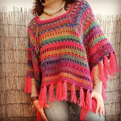 Poncho Colores Ganchillo Bufanda Su Ter De Ganchillo Poncho De