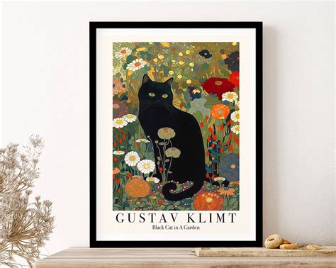 Gustav Klimt Black Cat In A Garden Museum Wall Art Print Poster Framed