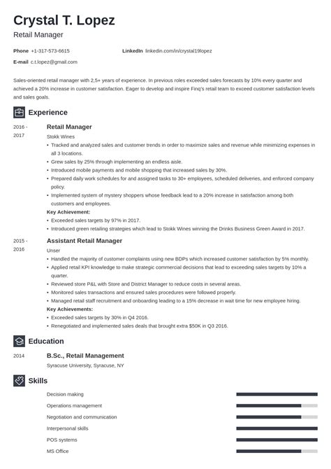 Retail Manager Resume Examples With Skills Objectives