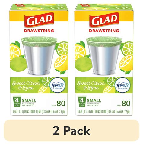 2 Pack Glad Odorshield Small Drawstring Trash Bags 4 Gallon Green