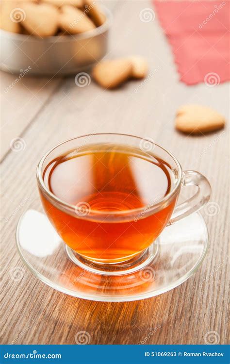 Glass Cup Of Tea On A Wooden Table Stock Image Image Of Wood Green